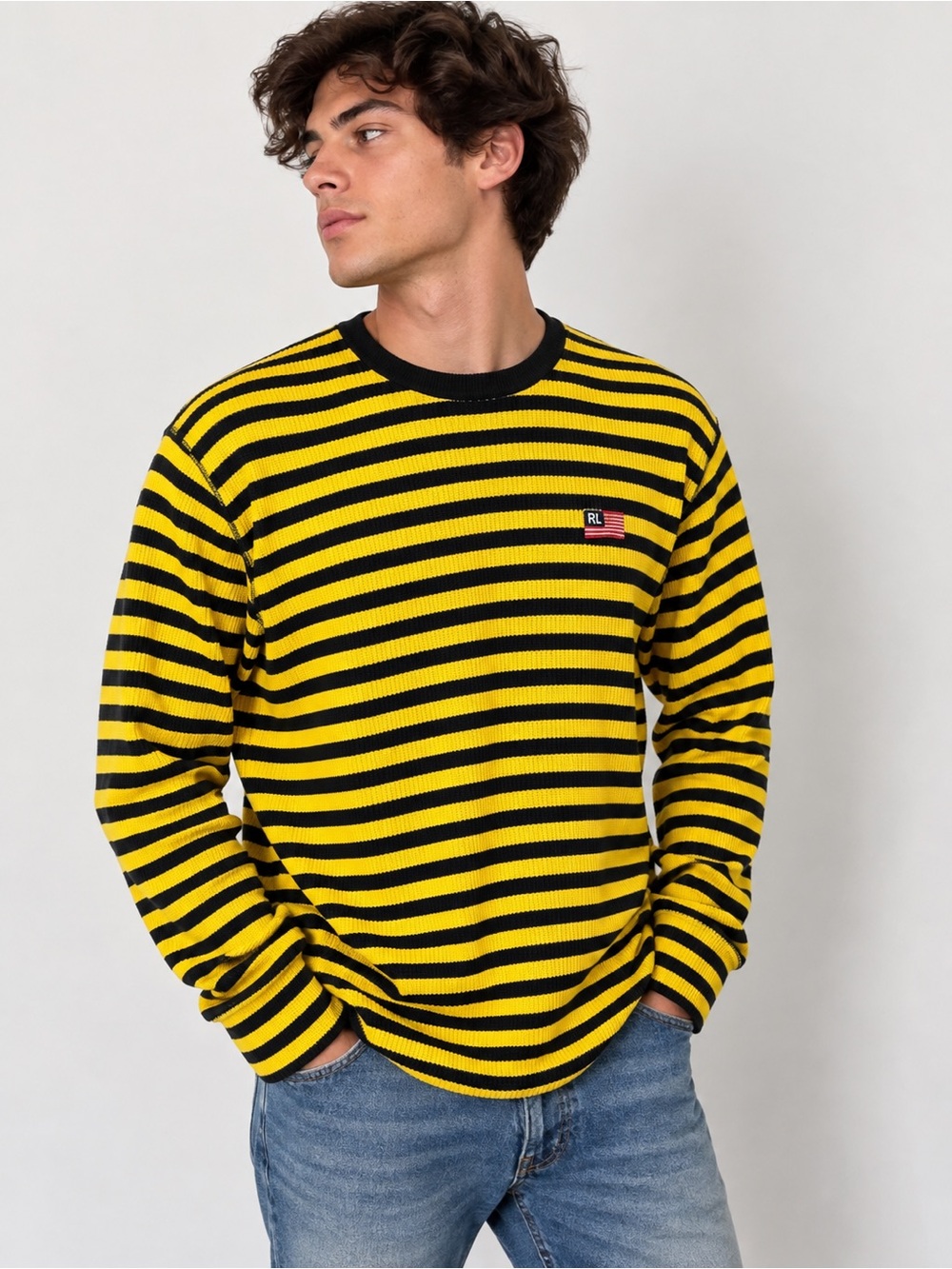 Vintage Polo Jeans Co Ralph Lauren Striped Sweater Men’s L Yellow Black